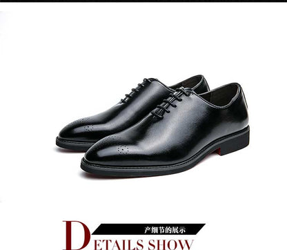 Men's Black Brogue Shoes Lace-Up Round Toe Formal Office Spring Autumn