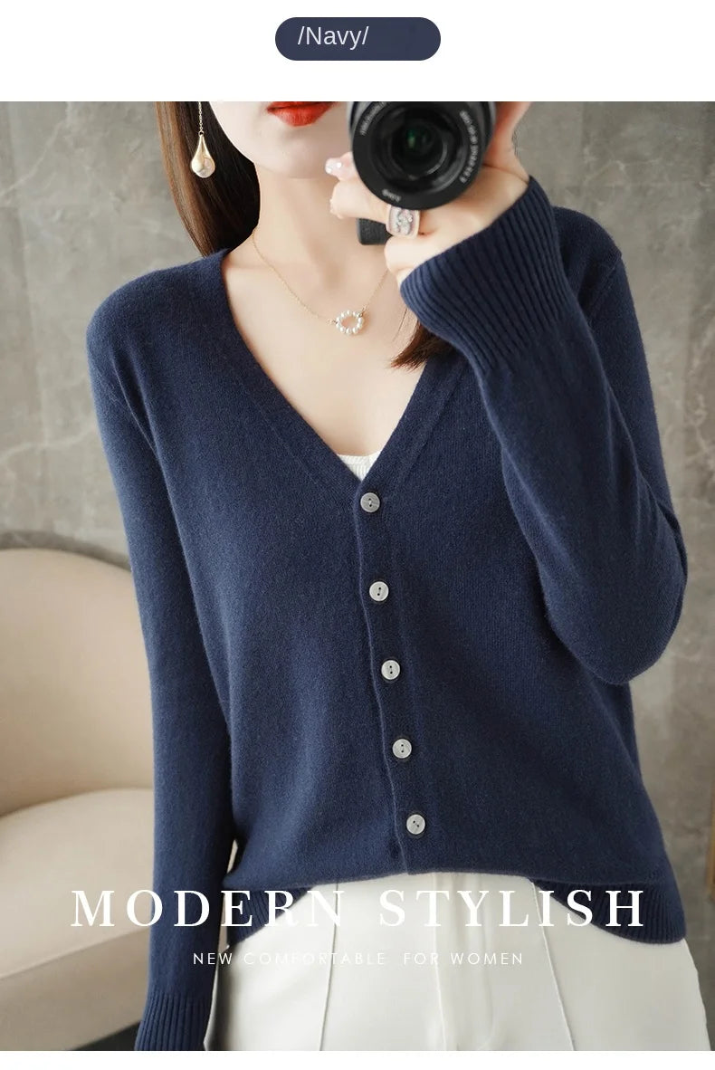 2024 New V-Neck Temperament Small Fragrant Wind Women Loose Sweater Sweater All Sweater Coat Special Offer Cardigan ZHI D035