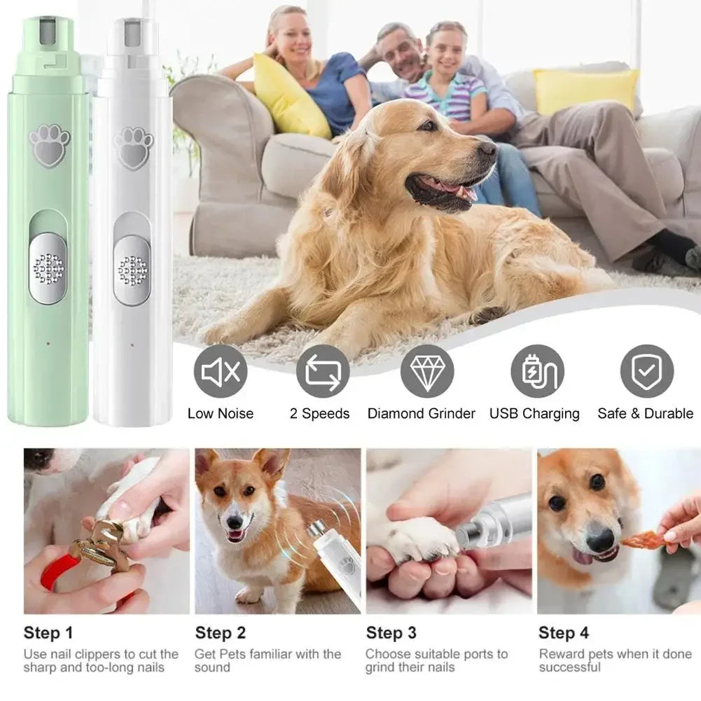 Electric Dog Nail Grinder – USB Rechargeable Pet Nail Clipper with Polisher Wheel