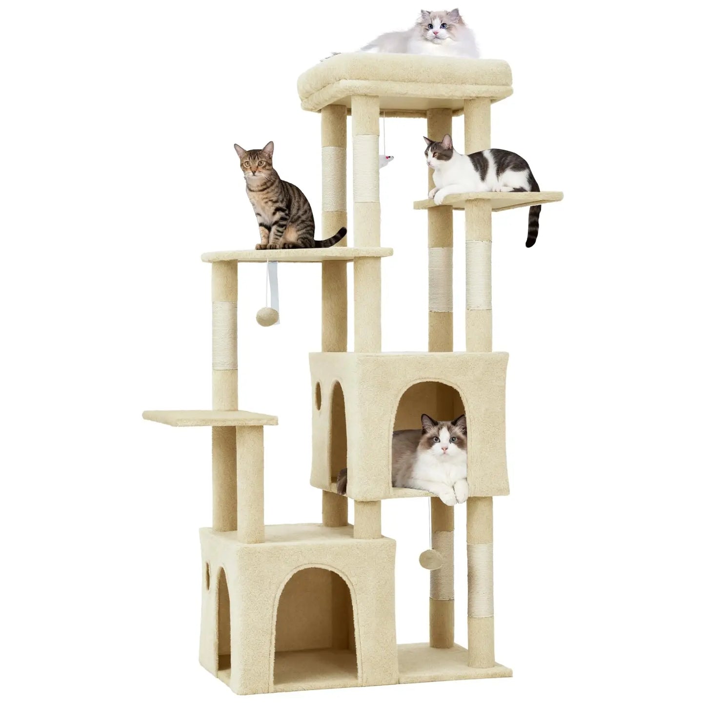 61" Heavy-Duty Multi-Level Cat Tree For Large Cats Oversized Perch & Dual Condos Natural Sisal Posts For Maine Coon