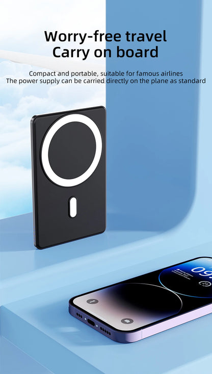 Magnetic Wireless Power Bank 5000mAh 15W Black or Silver