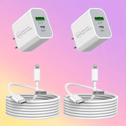 20W USB-C Fast Charger With 3.3 Ft USB-C Cable Bundle