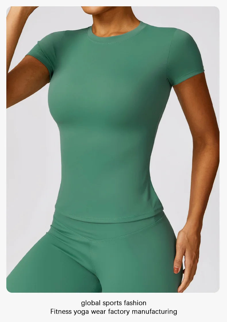 Women's Sports T Shirt Summer Short Sleeve Running Round Neck Breathable Stretchy GYM Yoga Slim Fitness Active Top Tee