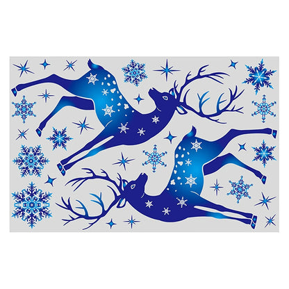 Holiday Window Clings – Blue Snowflake & Elk Christmas Static Stickers for Festive Wall & Glass Decor
