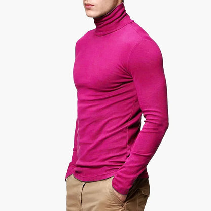 Men's Turtleneck Long Sleeve Stretch Knit T Shirt Slim Fit