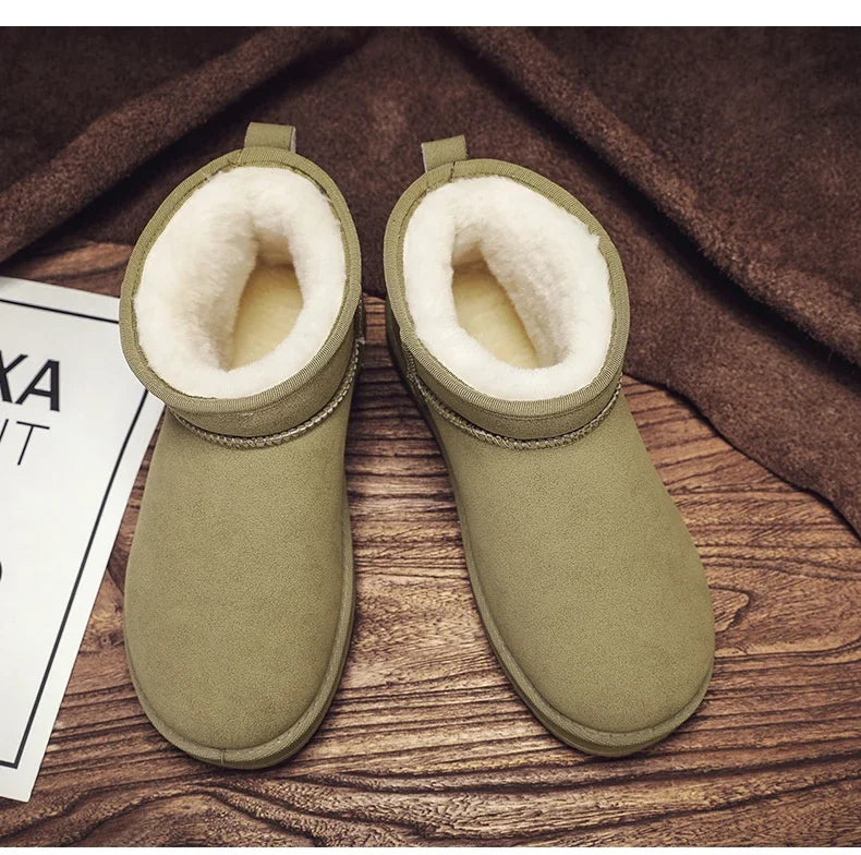 Men's Snow Boots Suede Leather Mid-Calf Slip-On 36-45