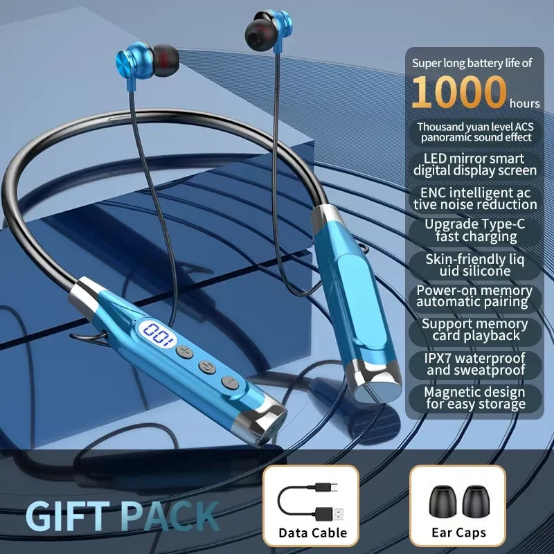 New Bluetooth Earphones Wireless Headphones Magnetic Sport Neckband Neck-hanging TWS Earbuds Wireless Blutooth Headset with Mic