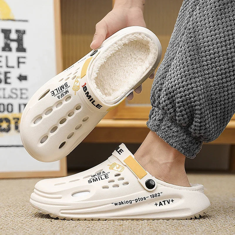 Winter Men Slippers Warm Furry Garden Shoes Soft Indoor Home Cotton Shoe EVA Plush Slides Casual Outdoor Comfortable Fur Clogs