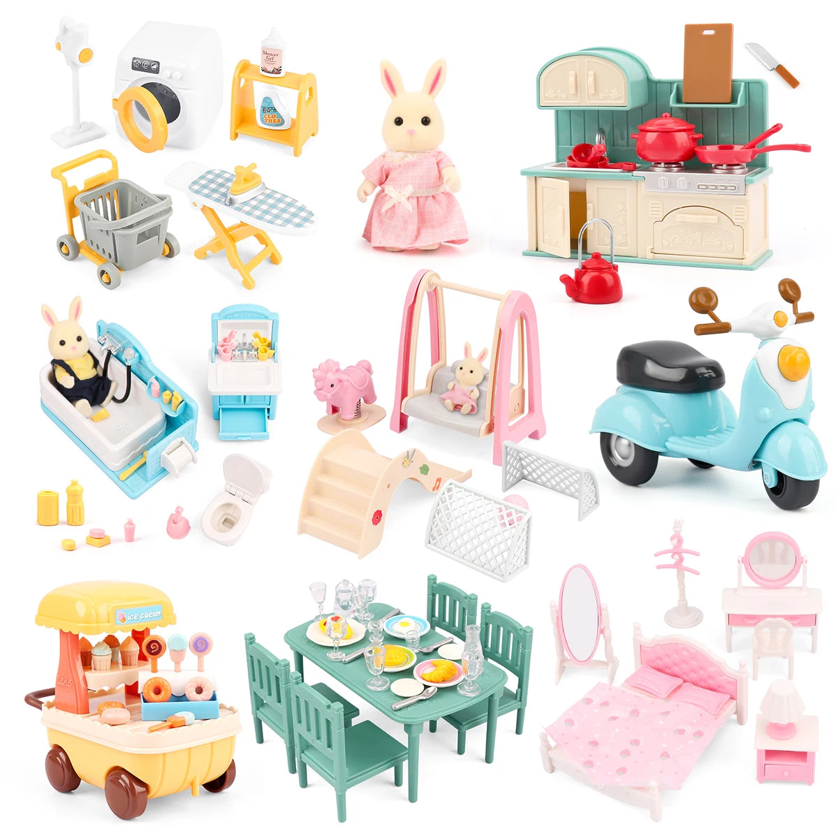 Children's Mini Furniture Toy Set, Mini Kitchen Toys, Bathroom Toys, Laundry Toys, Mini Scene Doll House Decations
