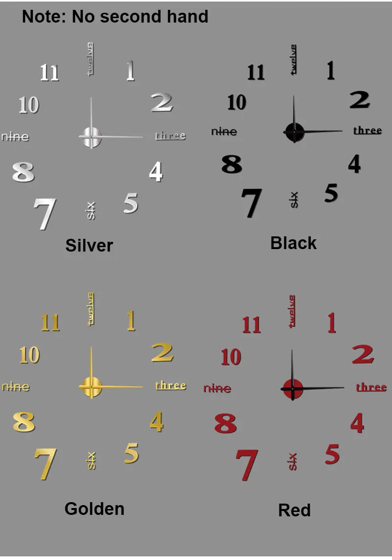 Modern 3D Wall Clock – Soundless, 90–120cm, Home & Office Decor