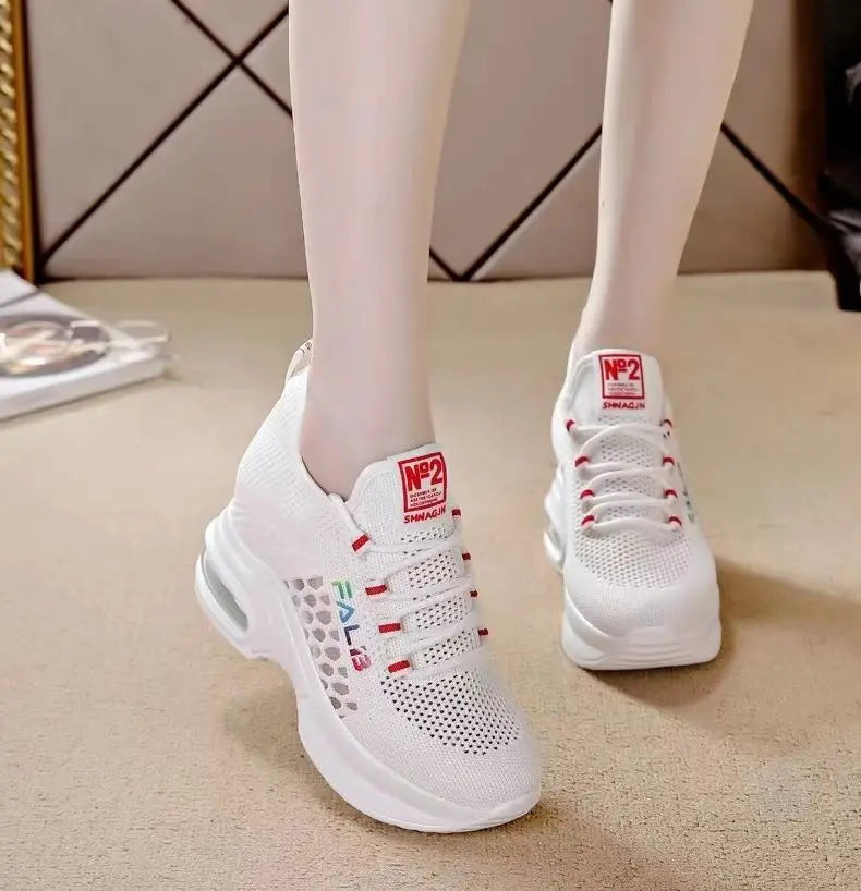 Breathable Thick Bottom Comfortable Women's Sneakers 2024 New Womens Lace Up Wedge Shoes Versatile Female Shoes