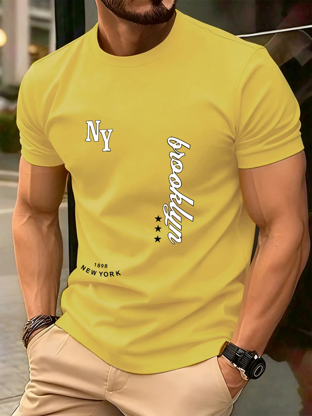1898 New York Brooklyn Prints Cotton T-Shirts Men Summer Oversized O-Neck T Shirt Comfortable Short Sleeve Tops Basic Clothes