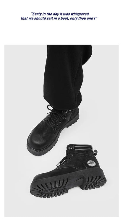 Men's Snow Boots Ankle-Height Leather Lace-Up Thick-Sole Size 39-46