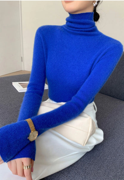 Women's Turtleneck Knit Pullover Sweater, Slim Fit, Long Sleeve, Solid