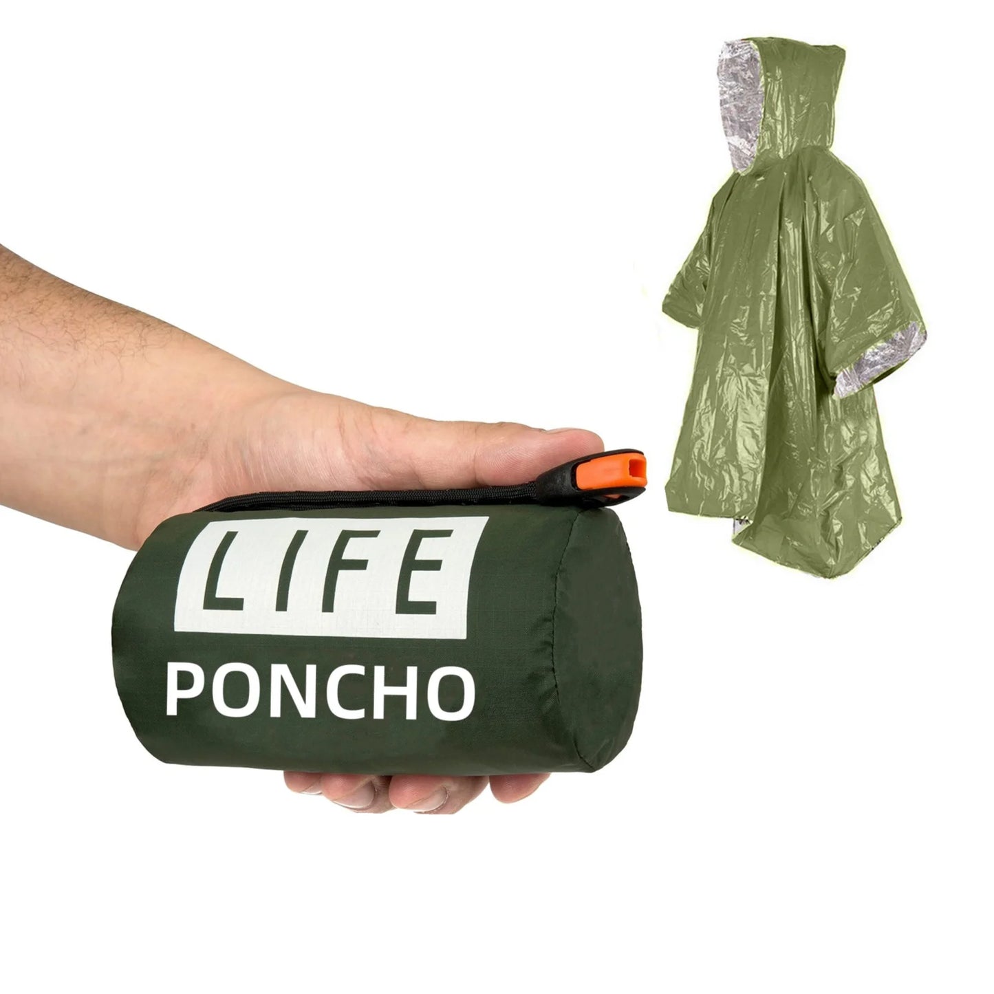 Emergency Rain Poncho With Thermal Blanket Waterproof 100x130cm Orange and Green