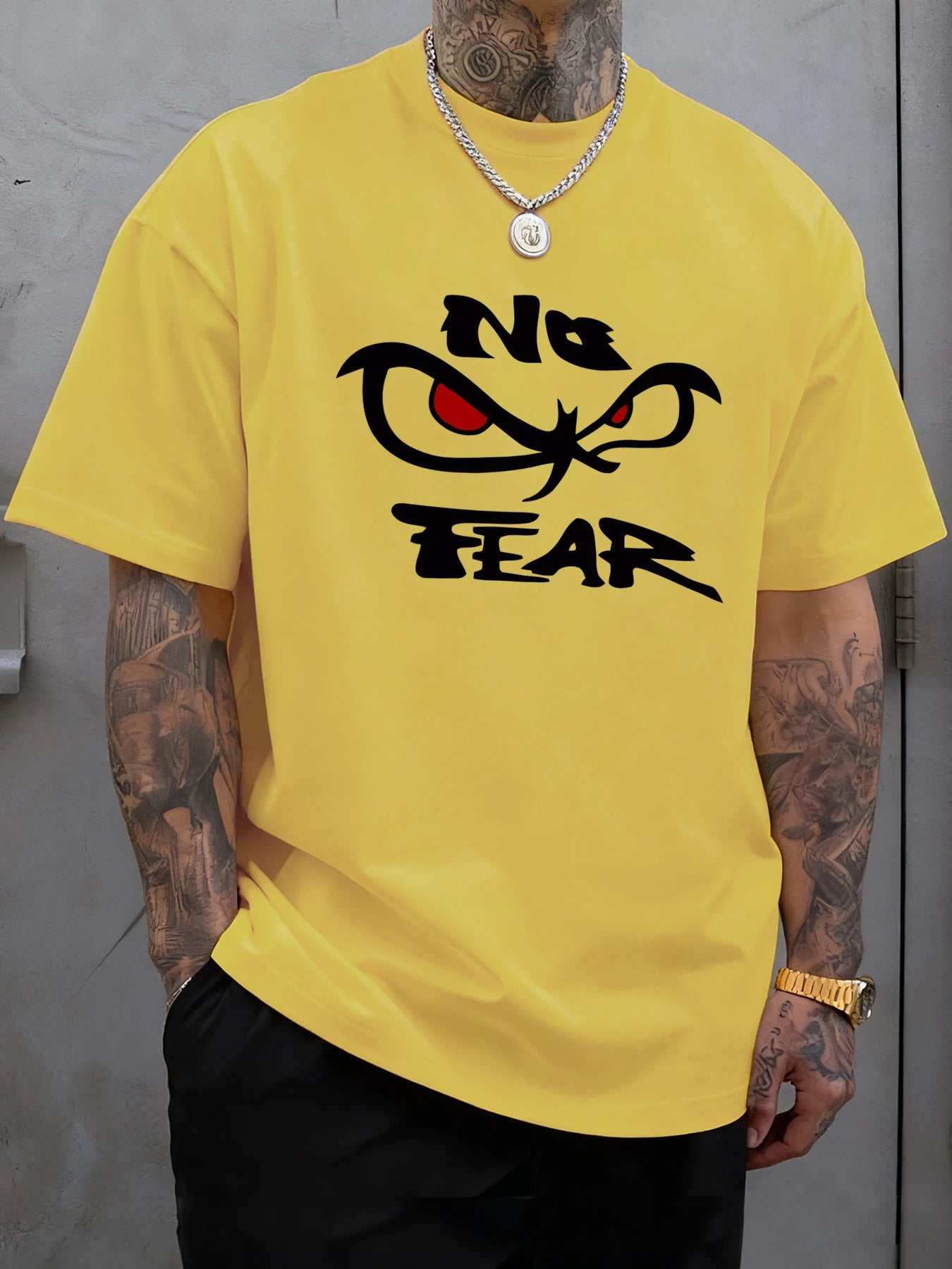 No Fear Determined Gaze Print Mens T-Shirts Cotton Fashion Short Sleeve Oversized Soft Sports Clothes Summer Casual T Shirt