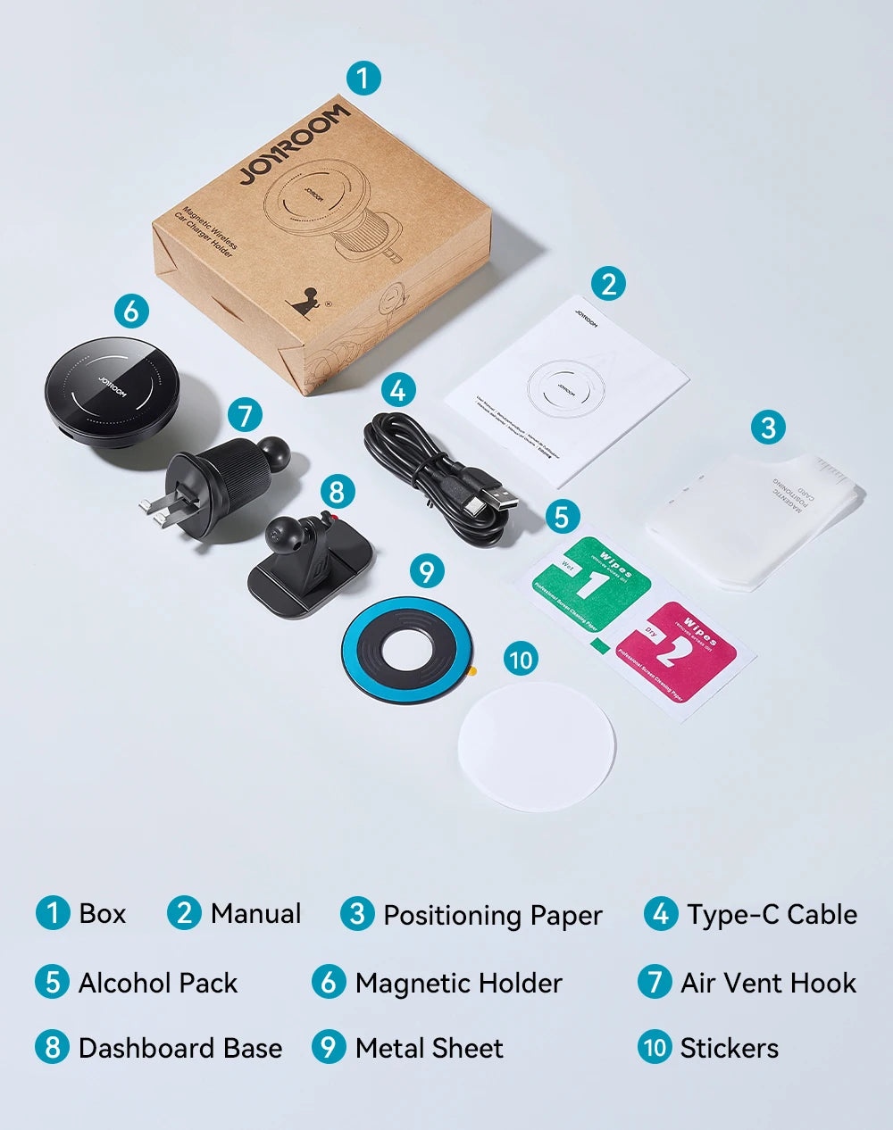 Joyroom Magnetic Car Phone Holder Mount Dashboard & Air Vent Wirelees Charging Phone Holder For iPhone 16 15  14 13 12 JR-ZS502