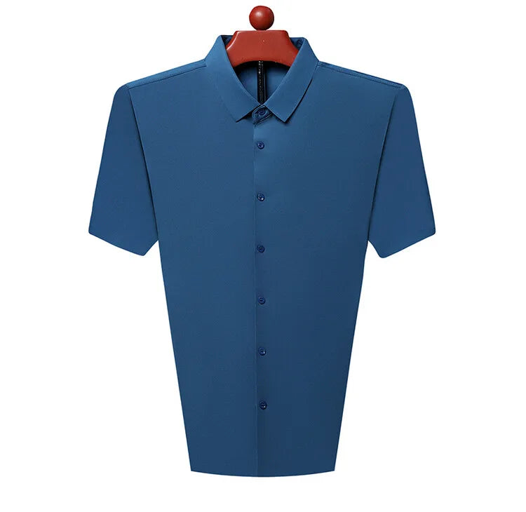Men's Ultra Stretch Short Sleeve Shirt Business Casual  Breathable Stretchable Abrasion-Resistant Solid Color Short Sleeve Shirt