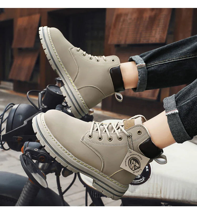 Mens Leather Lace Up Ankle Boots Outdoor Winter Boots
