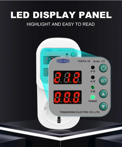 Automatic Voltage and Current Protector Socket 110-220V EU Plug 1-16A