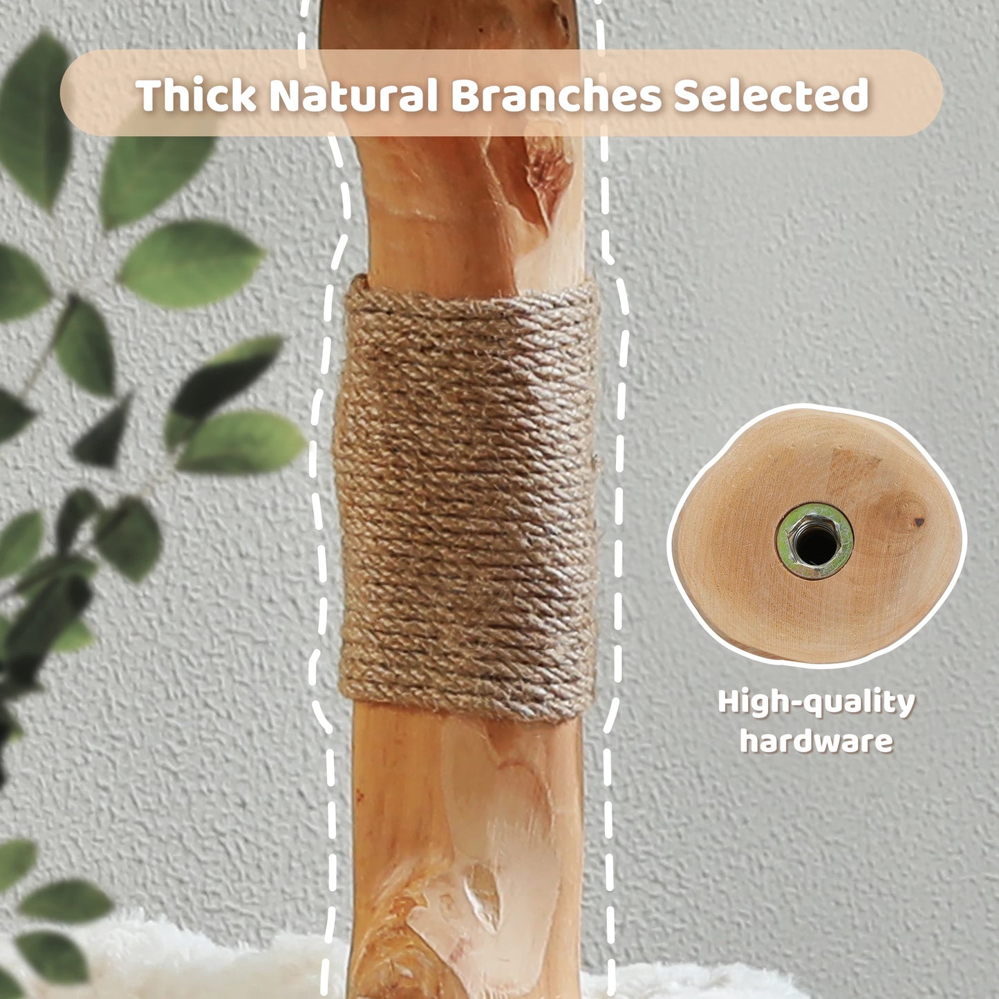 Solid Wood Cat Tree Modern Cat Tower with Spacious Cat Condo,Flower Perches,Fun Pompom,Double Comfort Perfect for Indoor Kittes