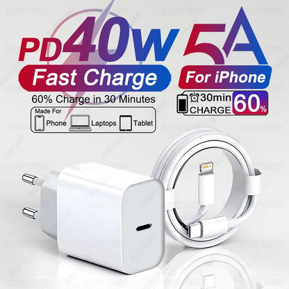 40W USB-C PD Fast Charger For iPhone 7 8 Plus 11 12 13 14 15 16 Pro Max