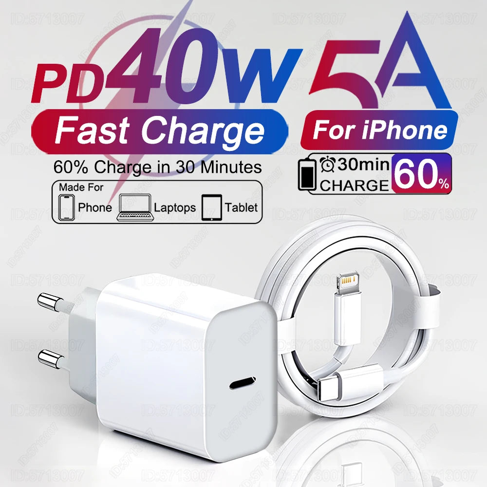 40W USB-C Fast Charger PD For iPhone Models 7 To 16