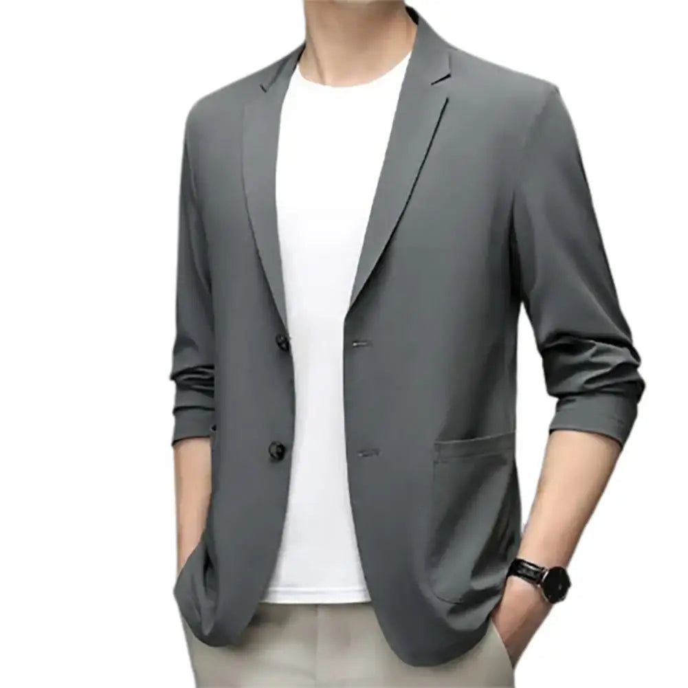 Handsome Men Suit Coat Silky Men Business Jacket 3/4 Sleeves Turn-down Collar Men Suit Jacket  Commuting