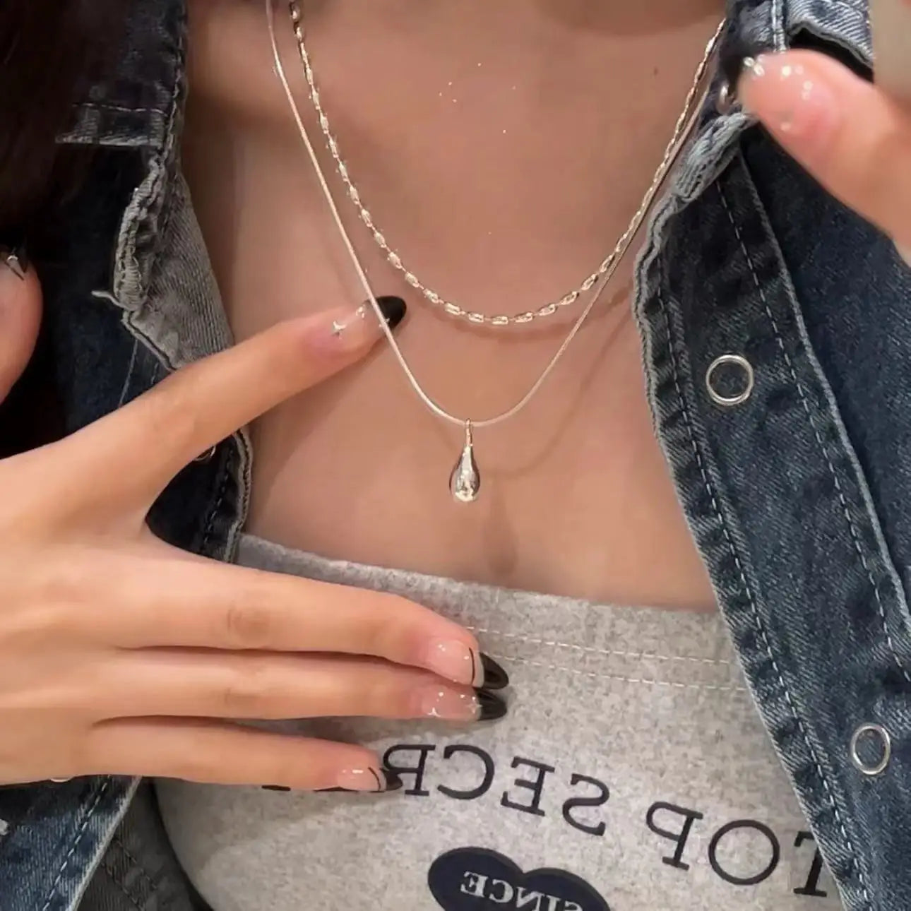 2025 Silver Simple Design Drop Pendant Necklace for Women Double Collar Chain Fashion Fine Jewelry Gifts Long Layered Necklace