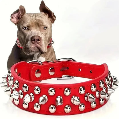 Adjustable Spike PU Leather Dog Collar With Rivets For Small Dogs And Cat