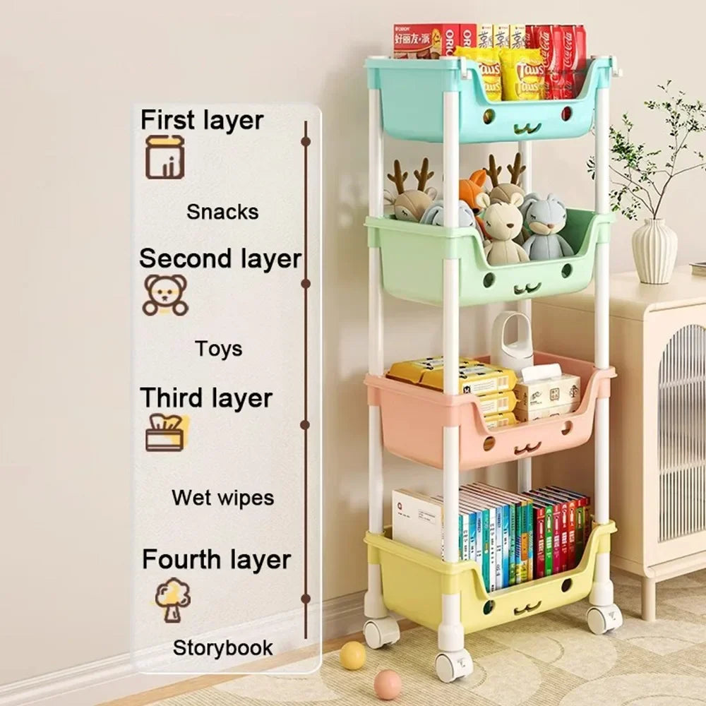 Toy Storage Trolley Children's Toy Storage Racks and Shelving Rotating Bookshelf Household Mobile Trolleyarrange