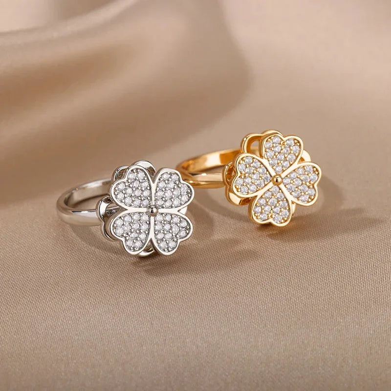 Luxury Anti-Anxiety Fidget Ring – Four Leaf Clover Design