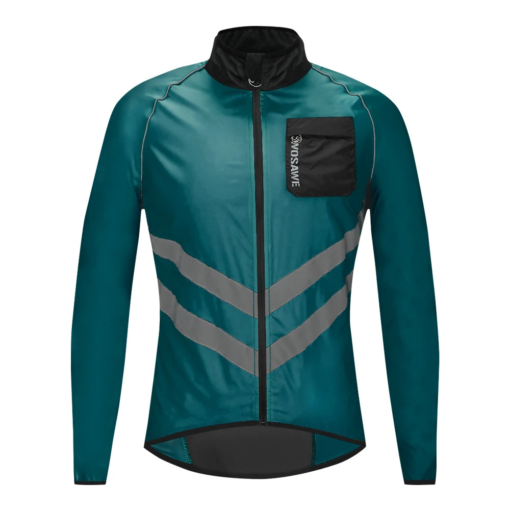 WOSAWE Men’s Cycling Windbreaker Jacket Waterproof Windproof Reflective Bike Coat Lightweight Outdoor Sports Apparel Portable