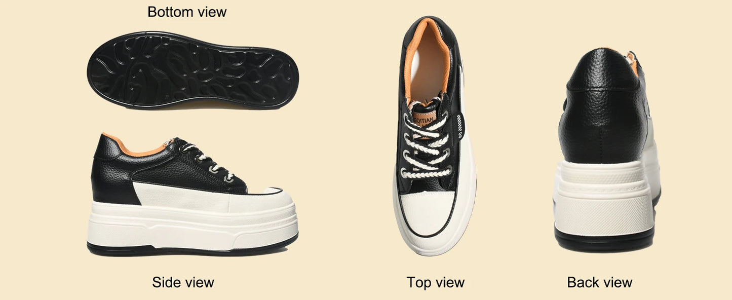 Fujin 9cm 3 inch comfortable platform sneakers for women Genuine Leather Women Vulcanized Shoes Platform High Heels Casual Shoes