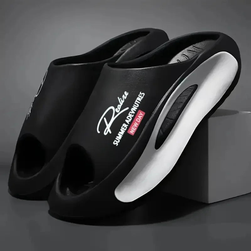 Lightweight EVA Men's Slide Open Toe Black and White Cartoon Design