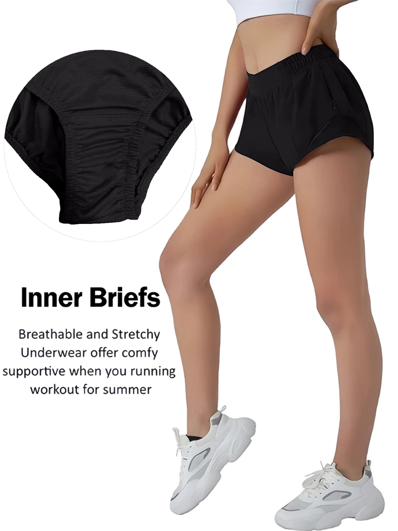 Quick drying sports shorts with lined zipper pockets, women's high waisted running shorts