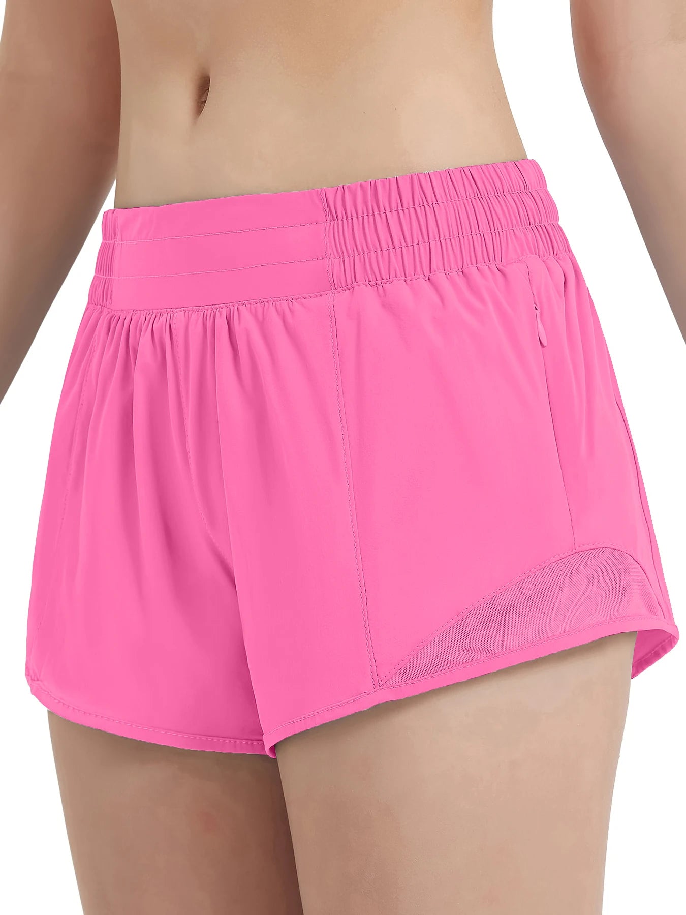 Quick drying sports shorts with lined zipper pockets, women's high waisted running shorts