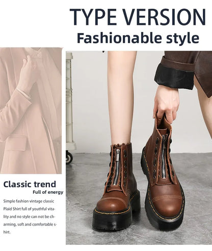 Men's Leather Boots Waterproof Ankle Outdoor Work Motorcycle