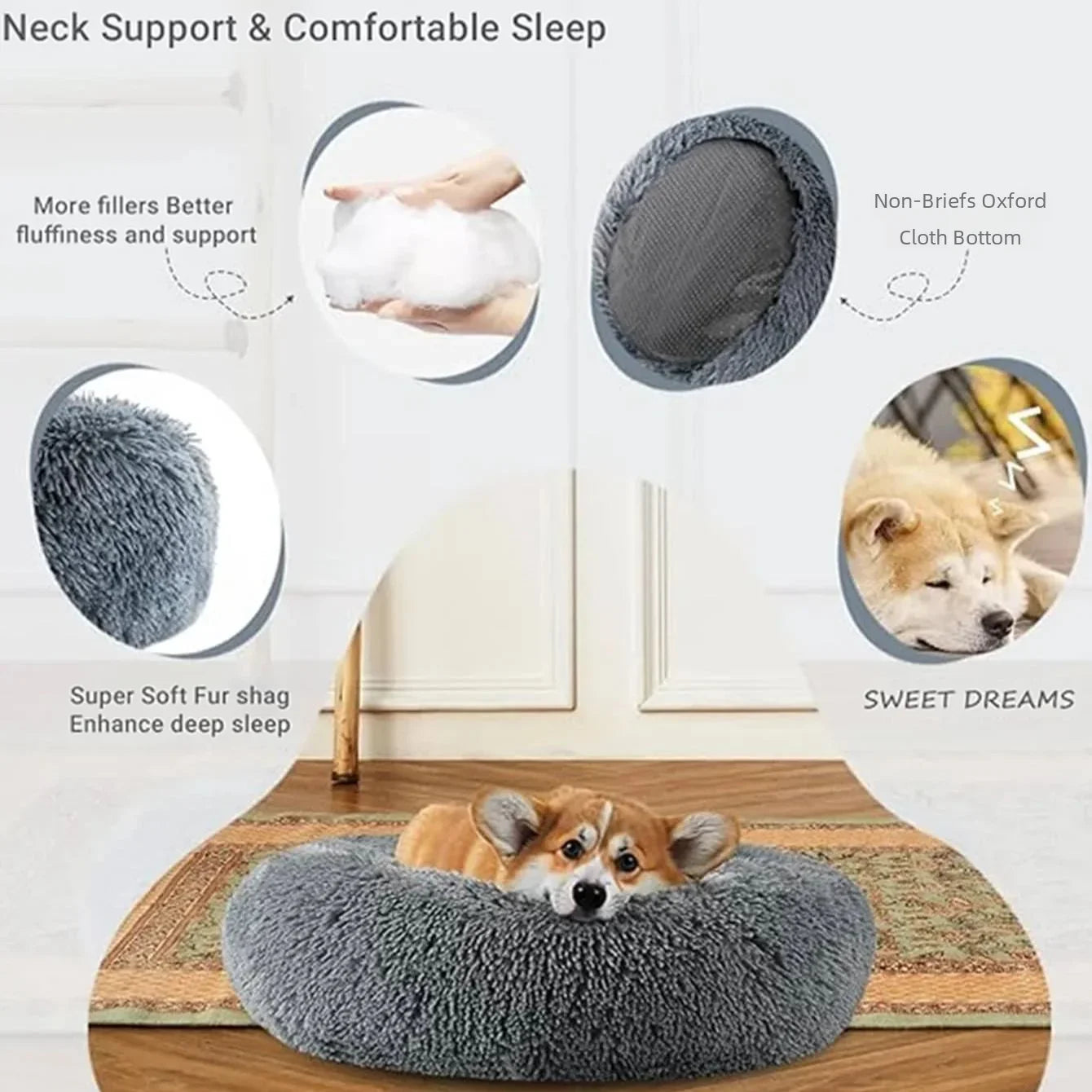 Round Plush Pet Bed – Super Soft Winter Sleeping Bed for Dogs and Cats (40–90cm)