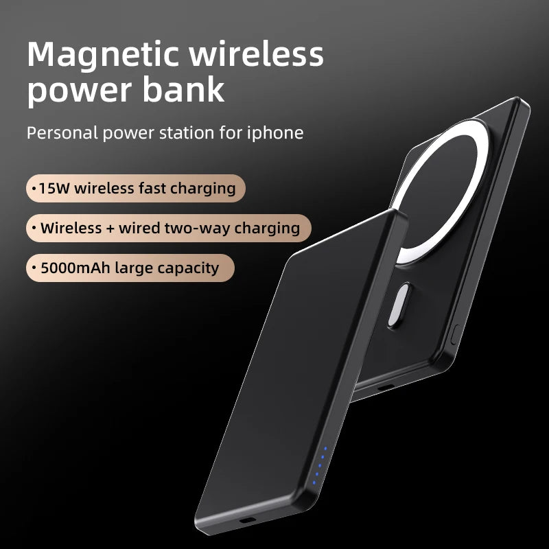 Magnetic Wireless Power Bank for Magsafe For iPhone 16 15 14 13 12 Pro Max 15W 5000mAh Portable Fast Charging External Battery