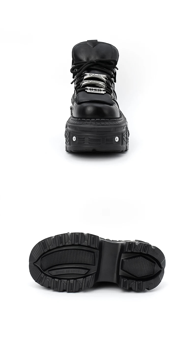 2025 New Punk Style Women Shoes Lace-up Heel Height 6CM Platform Shoes Woman Gothic Ankle Rock Boots Metal Decor Woman Sneakers
