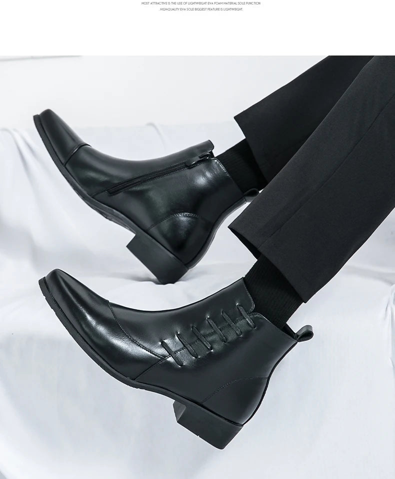 Men's Leather Riding Boots Ankle High ZIP Closure PU Lined