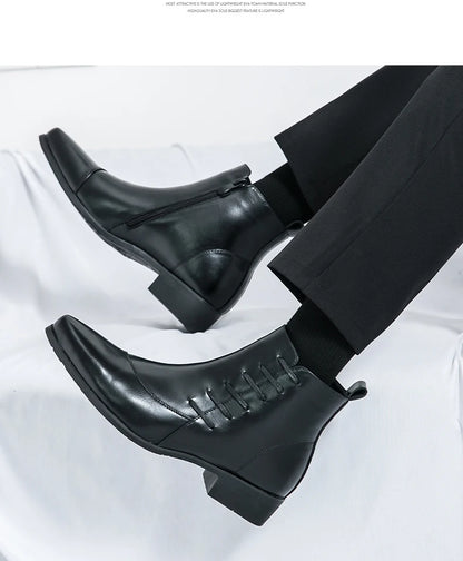 Men's Leather Riding Boots Ankle High ZIP Closure PU Lined