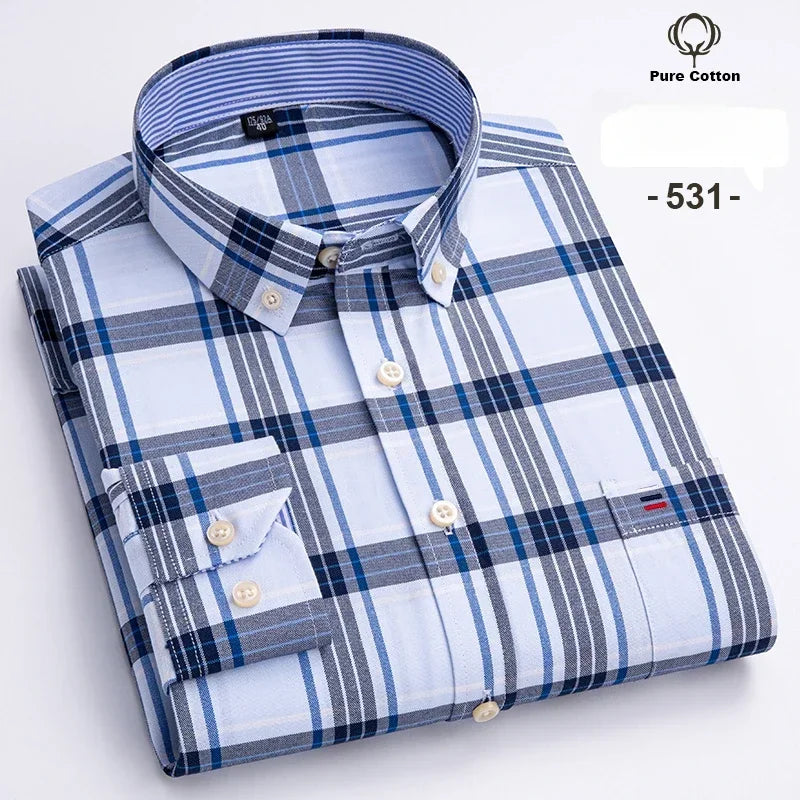 Fashion over size 7XL long-sleeve shirts for men 100%cotton Oxford slim fit plain shirt soft casual elegants designer clothes