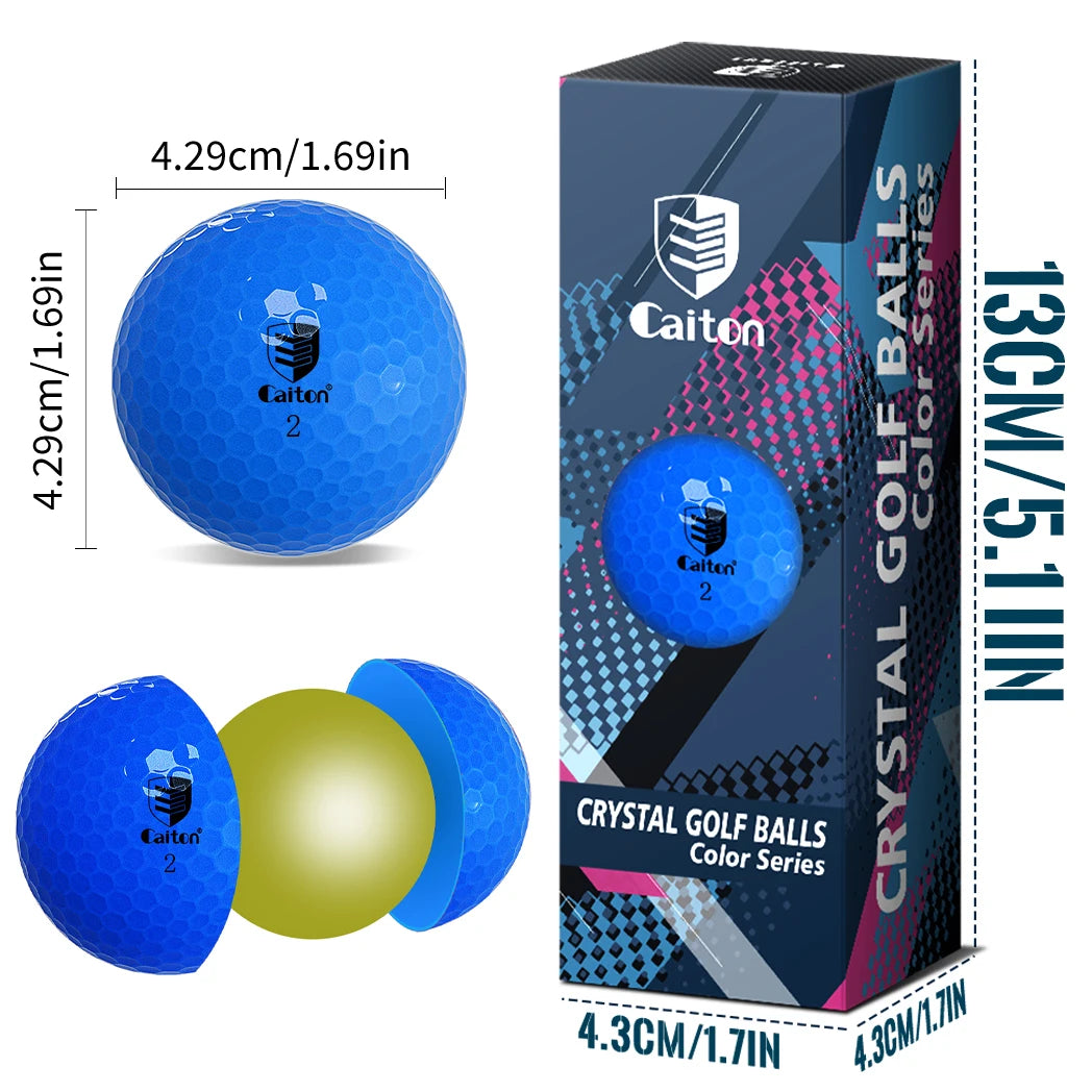 Caiton Blue Golf Balls – 6pcs or 3pcs, Dual-Layer Crystal Finish, Soft Feel, High Visibility, Great Control for Practice & Play