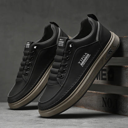Men's Leather Casual Platform Sneakers, Breathable Slip-On, Rubber Sole