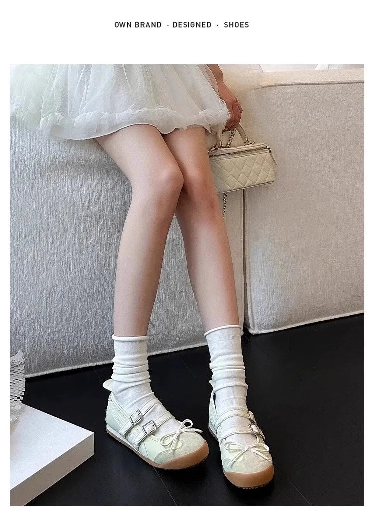 Women Flats Bow Ballet Dance Mary Jane Shoes Summer Sandals 2024 Fashion New Brand Dress Designer Casual Shallow Zapatos Mujer