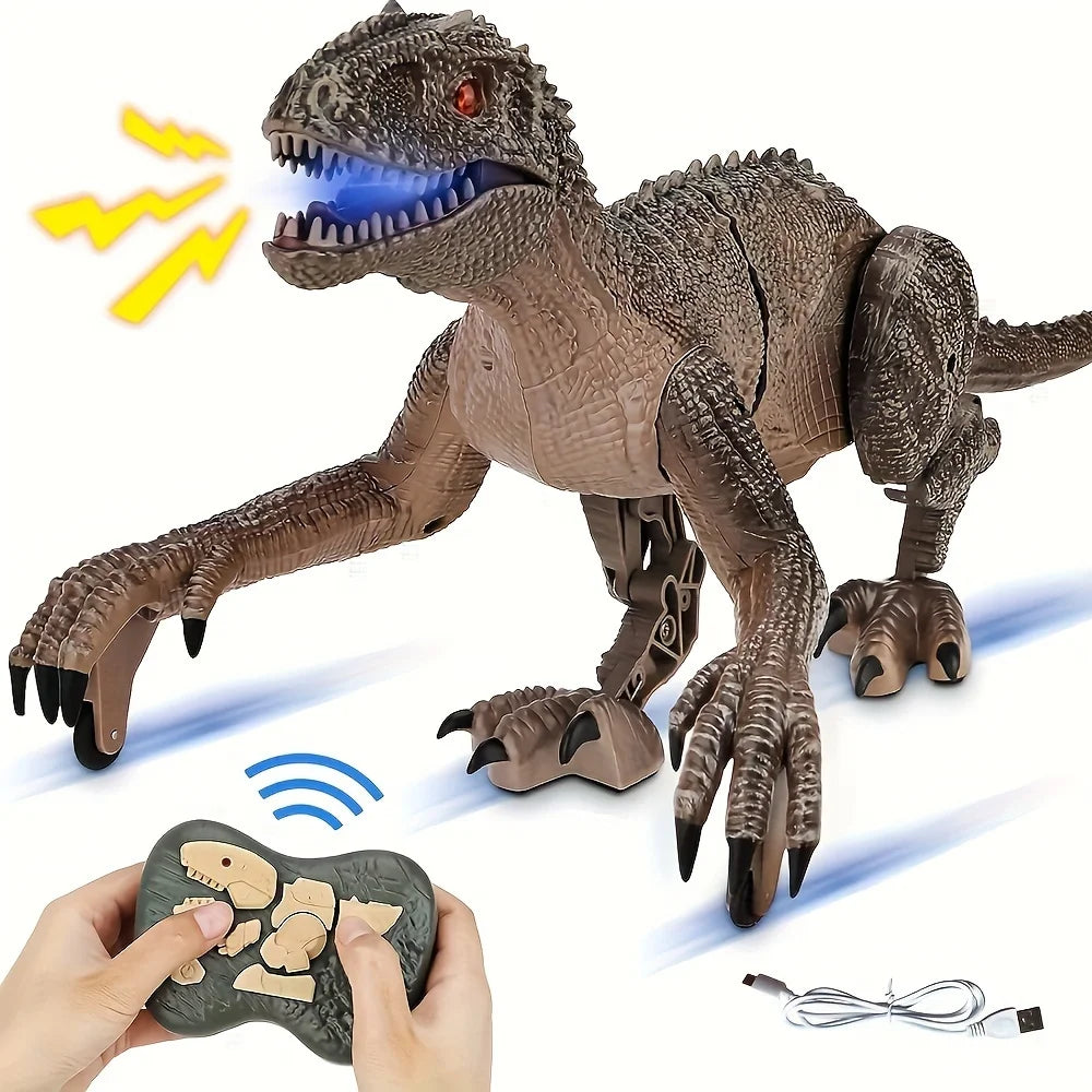 Remote Control Dinosaur Toys Kids RC Electric Walking Jurassic Dinosaur Simulation Velociraptor Toy With LED Light And Roaring
