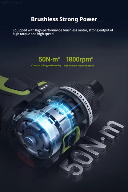 Cordless Driver Drill Brushless Rechargeable Screwdriver With Metal Chuck