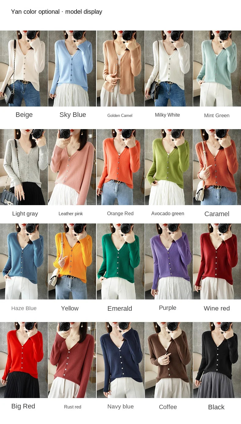 2024 New V-Neck Temperament Small Fragrant Wind Women Loose Sweater Sweater All Sweater Coat Special Offer Cardigan ZHI D035